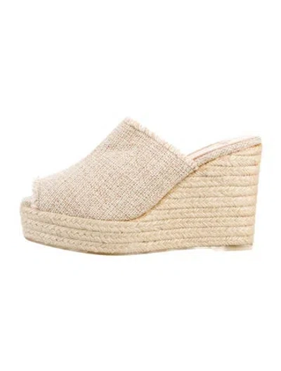 Pre-owned Castaã±er Canvas Raw-edge Trim Mules In Neutral