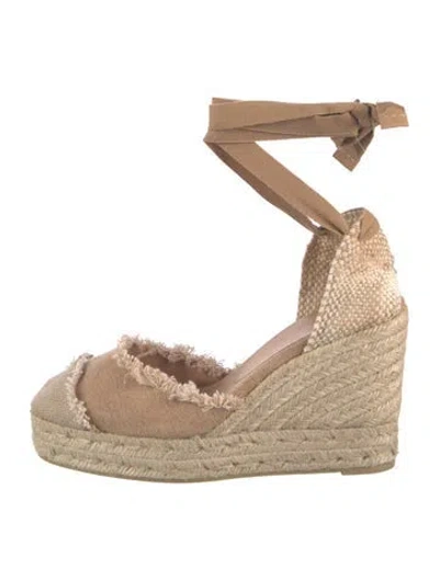 Pre-owned Castaã±er Canvas Raw-edge Trim Pumps In Brown