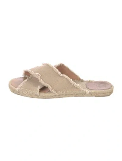 Pre-owned Castaã±er Canvas Raw-edge Trim Slides In Neutral