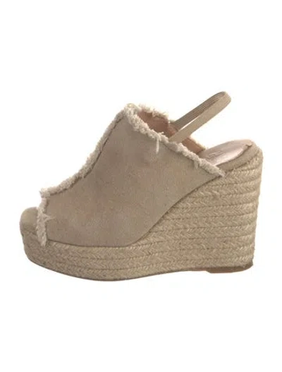 Pre-owned Castaã±er Canvas Raw-edge Trim Slingback Pumps In Neutral
