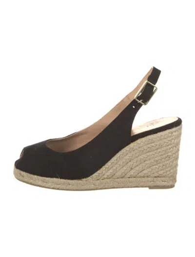 Pre-owned Castaã±er Canvas Slingback Sandals In Black