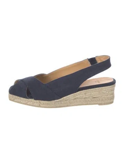 Pre-owned Castaã±er Canvas Slingback Sandals In Blue