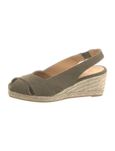 Pre-owned Castaã±er Canvas Slingback Sandals In Green