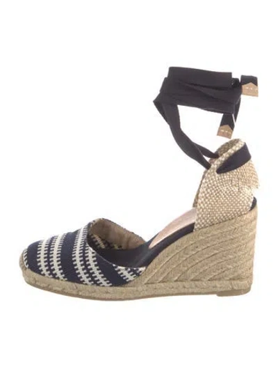 Pre-owned Castaã±er Canvas Striped D'orsay Pumps In Blue