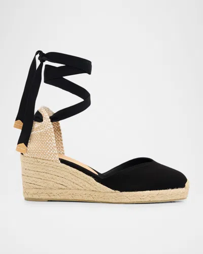 Castaã±er Carina Canvas Ankle-tie Wedge Espadrilles In Black