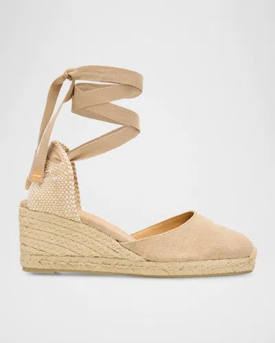 Castaã±er Carina Canvas Ankle-tie Wedge Espadrilles In Brown