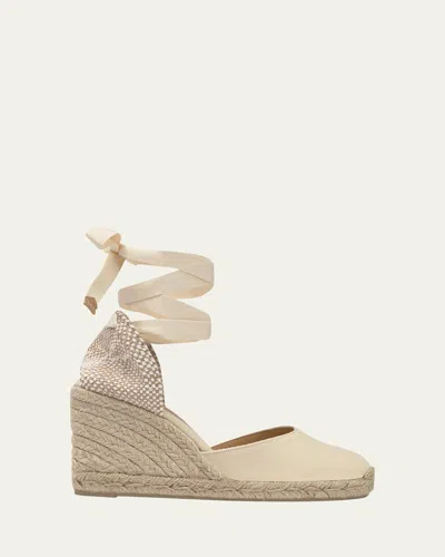 Castaã±er Carina Canvas Ankle-wrap Wedge Espadrilles In Brown