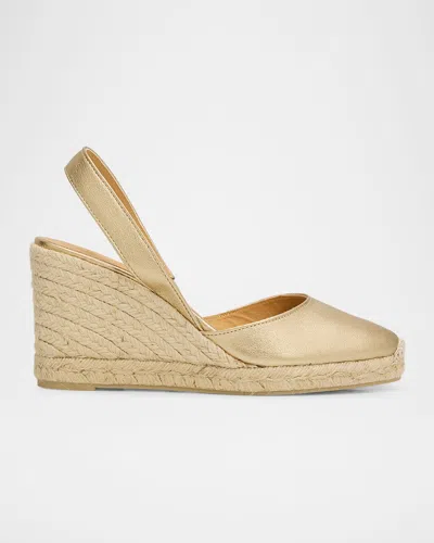 Castaã±er Carissa Metallic Leather Wedge Espadrilles In Multi