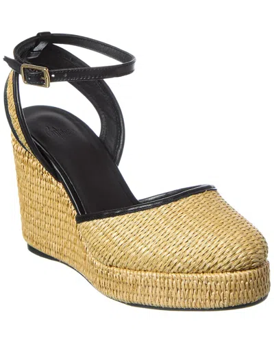 Castaã±er Cass Raffia & Leather Wedge Sandal