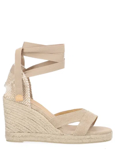 Castañer Beige Cotton Leather Heel In Gold