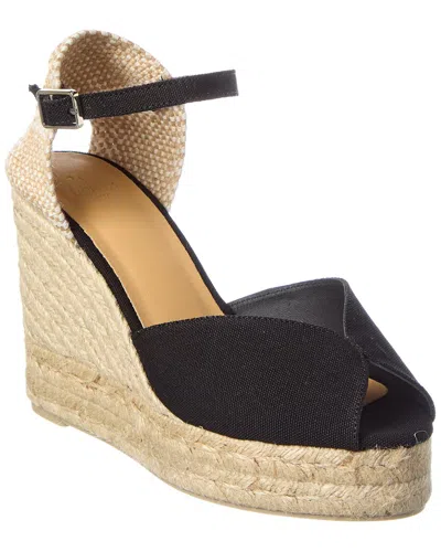Castaã±er Castaner Bianca Cotton Wedge Sandal In Black
