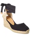 Castañer Carina Beige And Black Espadrille Wedge In Cotton And Rafia Woman In Black