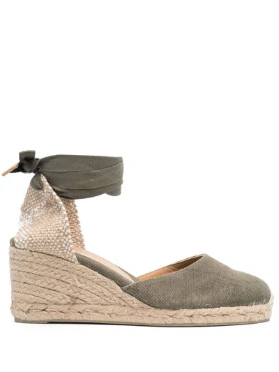Castaã±er Carina 80 Canvas Wedge Espadrilles In Green