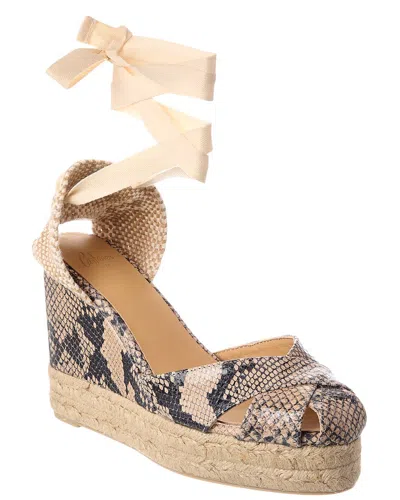 Castaã±er Castañer Chabeli Snake-embossed Leather Wedge Sandal In Neutral