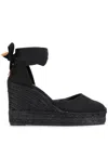 Castaã±er Black Carina Espadrille Sandals With Wedge Heel In Cotton Woman In Black