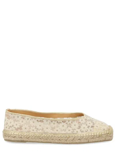 Castañer Gold Polyester Goat Leather Ovine Leather Flats In Multi