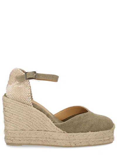 Castaã±er Castañer Green Cotton Leather Heel In Multi