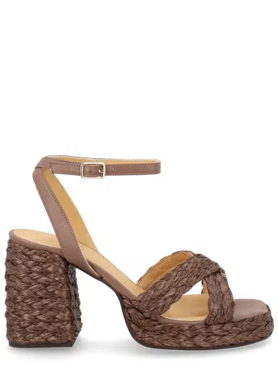 Castañer Grey Raffia Leather Heels In Brown