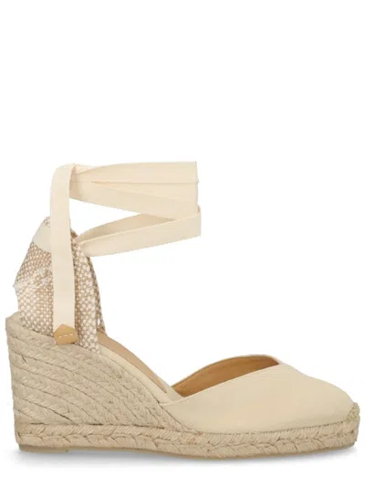Castañer Ivory Cotton Leather Heel In Gold