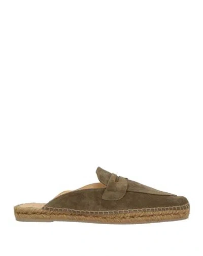 Castaã±er Castañer Man Espadrilles Military Green Size 8 Leather