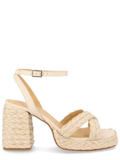 Castañer Multicolour Raffia Leather Heels In Neutral