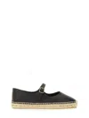 Castaã±er Black Leather Espadrilles In Black