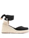 Castaã±er Tina Raffia Wedge Espadrilles In Black