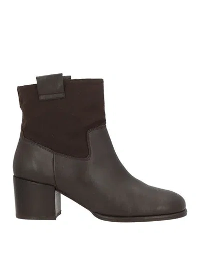 Castaã±er Castañer Woman Ankle Boots Chocolate Brown Size 8 Leather, Textile Fibers In Black