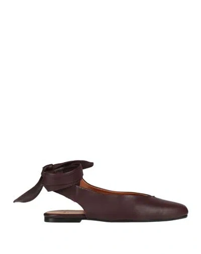 Castaã±er Castañer Woman Ballet Flats Burgundy Size 8 Leather In Black