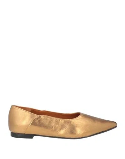 Castaã±er Castañer Woman Ballet Flats Gold Size 7.5 Leather