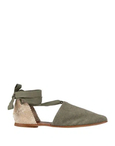 Castaã±er Castañer Woman Ballet Flats Military Green Size 6.5 Textile Fibers