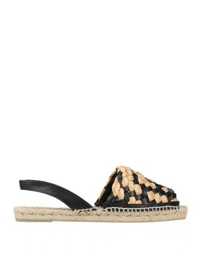 Castaã±er Castañer Woman Espadrilles Black Size 6 Leather, Straw