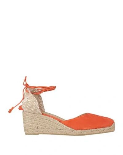 Castaã±er Castañer Woman Espadrilles Orange Size 7.5 Leather