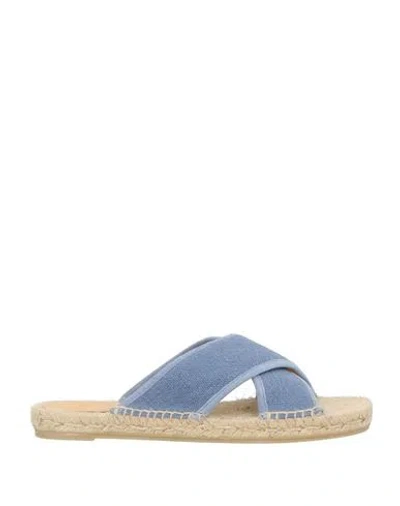 Castaã±er Castañer Woman Espadrilles Slate Blue Size 7.5 Leather, Textile Fibers