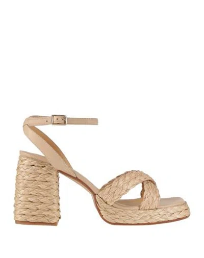 Castaã±er Castañer Woman Sandals Beige Size 7.5 Textile Fibers, Leather In Neutral