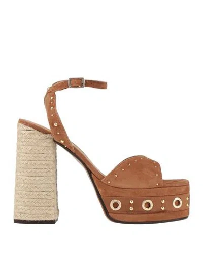 Castaã±er Castañer Woman Sandals Brown Size 7.5 Leather In Multi