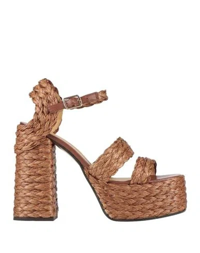 Castaã±er Castañer Woman Sandals Brown Size 7.5 Textile Fibers In Multi