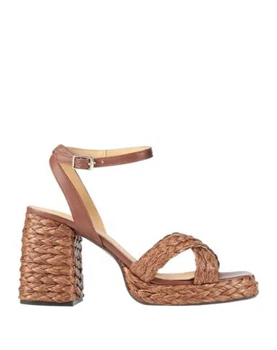 Castaã±er Castañer Woman Sandals Brown Size 7.5 Textile Fibers, Leather In Animal Print