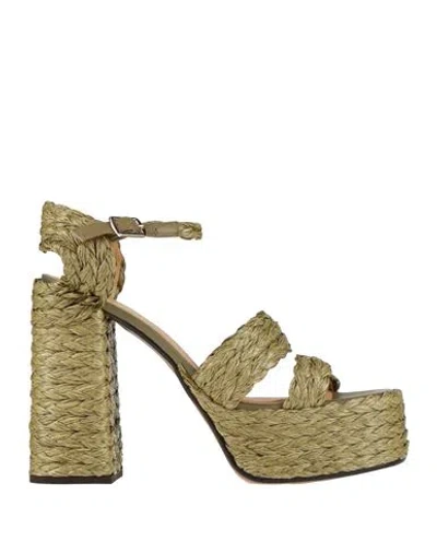Castaã±er Castañer Woman Sandals Green Size 7.5 Textile Fibers