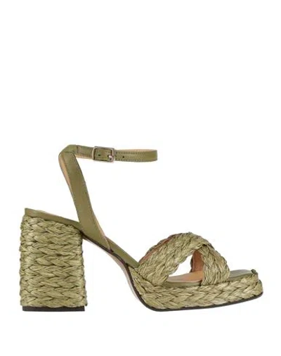 Castaã±er Castañer Woman Sandals Military Green Size 9 Textile Fibers, Leather In Animal Print