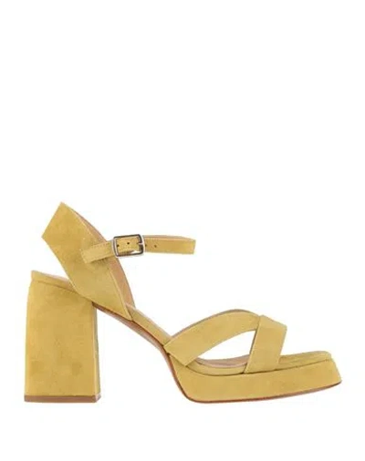 Castaã±er Castañer Woman Sandals Mustard Size 7.5 Leather In Yellow