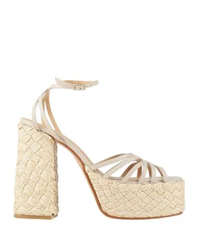 Castaã±er Castañer Woman Sandals Off White Size 7.5 Leather In Neutral