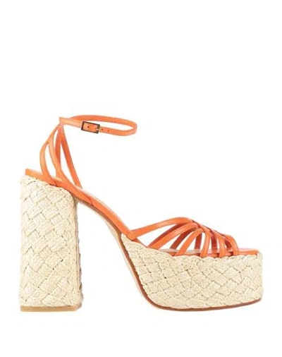 Castaã±er Castañer Woman Sandals Orange Size 7.5 Leather