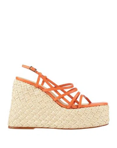 Castaã±er Castañer Woman Sandals Orange Size 7.5 Leather