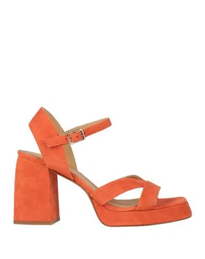 Castaã±er Castañer Woman Sandals Orange Size 7.5 Leather