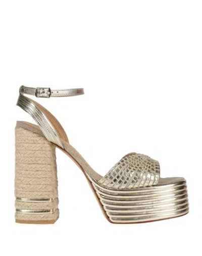 Castaã±er Castañer Woman Sandals Platinum Size 7.5 Leather In Gold