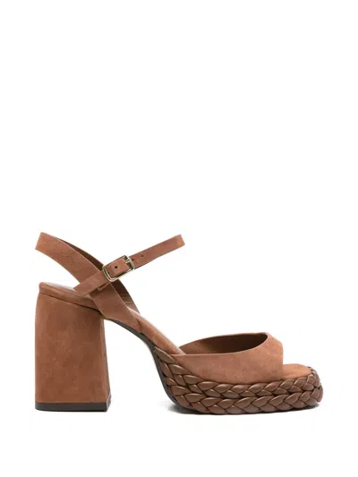 Castaã±er Castaner - Elegant Leather And Fabric Sandals In Brown