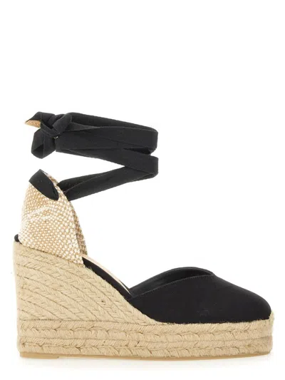 Castaã±er Castaner Woven Cotton And Leather Heeled Sandals In Black