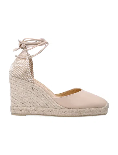 Castaã±er Castaner Refined 8 Cm Nappa Espadrilles With Ankle Lace Fastening In Neutral