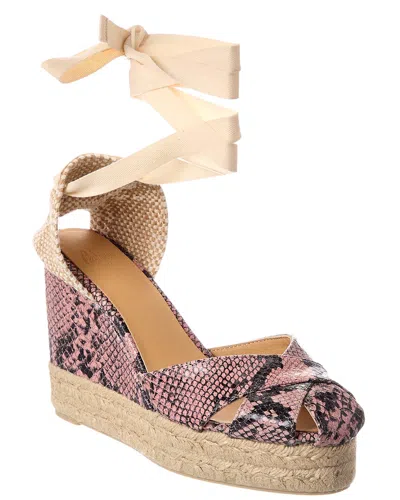 Castaã±er Chabeli Snake-embossed Leather Wedge Sandal In Multi